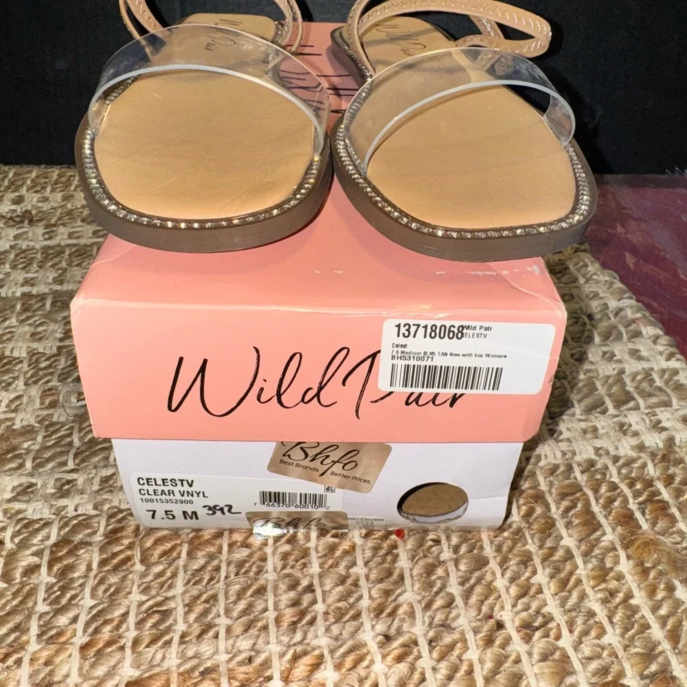 Wild Diva Beige Sandals with Rhinestone Trim - Picture 2 of 6